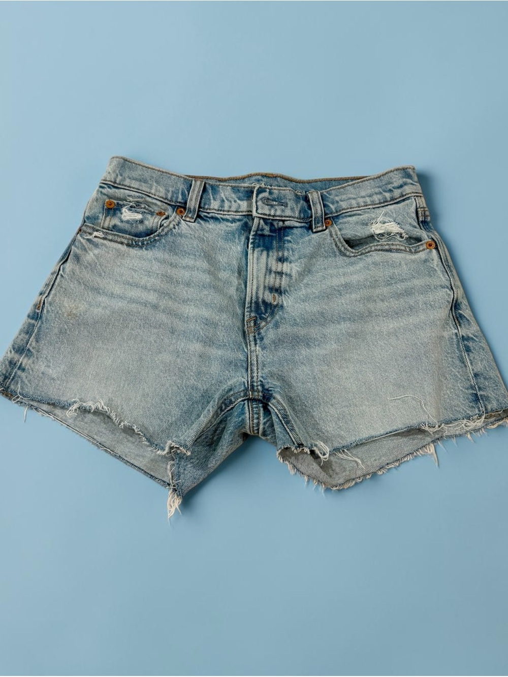 American Eagle Outfitters Light Blue Distressed Denim Shorts